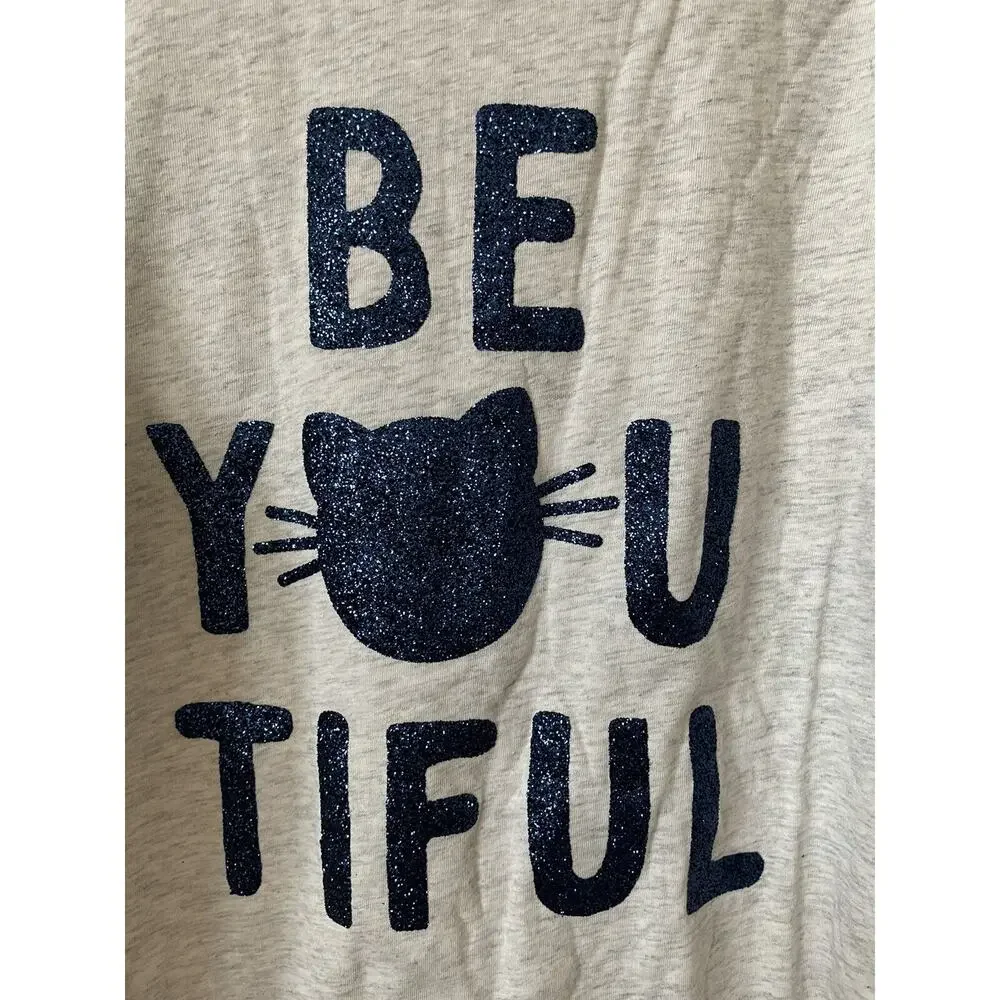 Justice Gray Blue Sparkle Be Beyoutiful Cat Girls’ Long Sleeve Top Size 14/16